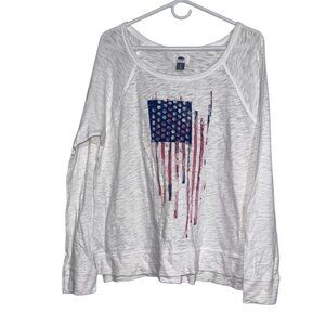 Old Navy Womens Long-Sleeve American Flag Graphic Tee Shirt White Size L